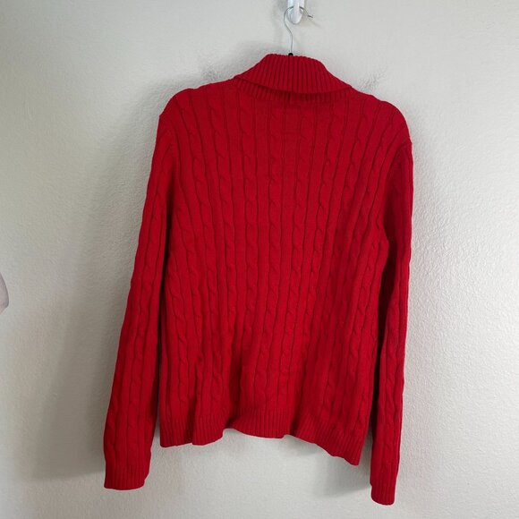 Chaps Womens XL Red Cable Knit Sweater Cotton Shawl Collar Long Sleeve - Picture 7 of 7